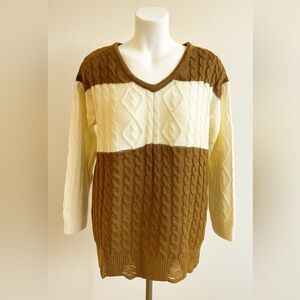 BIBi Oversized Brown and White Knit Color-block Sweater